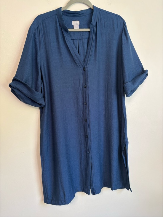 Chico's Tops - Chico's Casual Rayon Navy Button-Down Tunic sz XL Lightweight Coastal Grandma